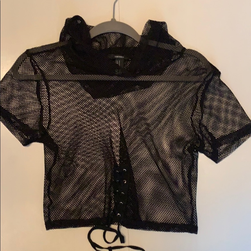 loose mesh crop hoodie